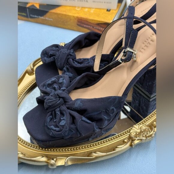 🆕 TED BAKER 🧿 NWOT MADDY Blue Floral Embroidered Bow Platform Sandals, Sz 6 - Picture 12 of 15